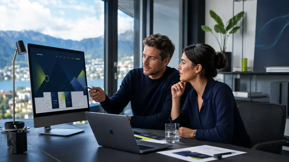 Team di una web agency in Ticino al lavoro su un progetto di sito web professionale
